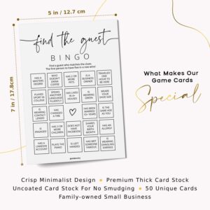 Find The Guest Bingo Game Cards, Baby Shower Bingo Game, Bridal Shower Games, Wedding Bingo, 50 Unique Cards, Minimalist