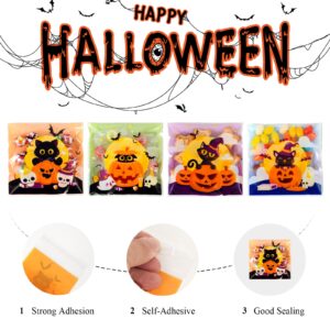 HiloPack 4"x4" Halloween Goodie Bags, 50Pcs Self Adhesive Cookie Bags Halloween Treat Bags Trick or Treat Cellophane Candy Bags for Halloween Party Favor Supplies (Party Bags)