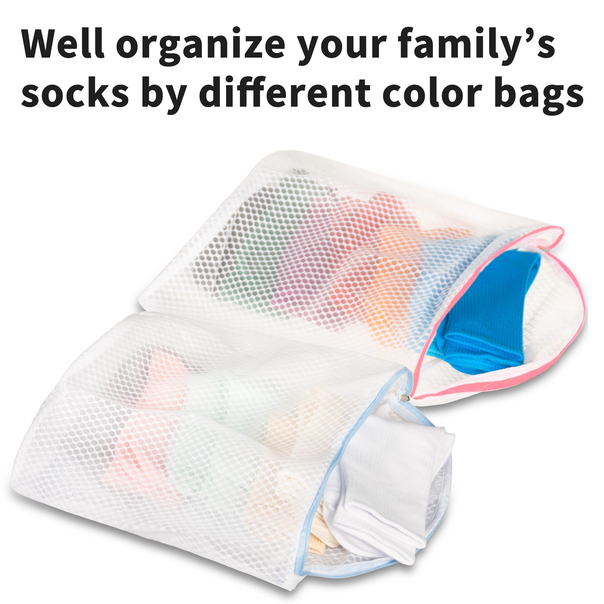 3Pcs Hanging Laundry Bags for Socks with S Hooks, 3 Color Mesh Laundry Bags for Washing Machine