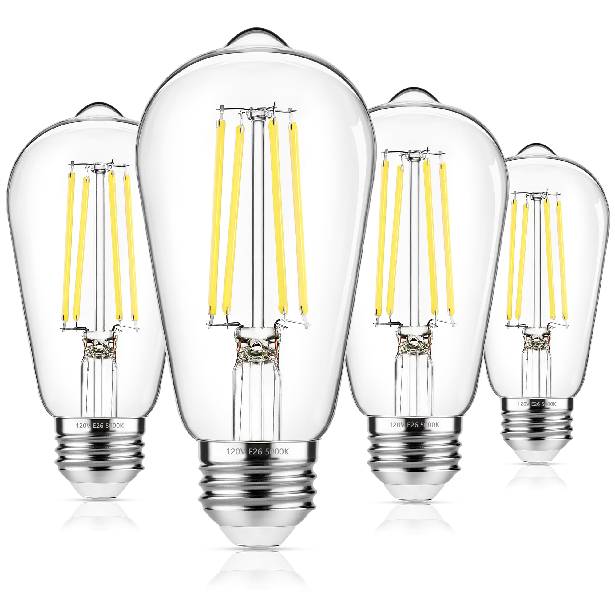 ASOMST 4-Pack Vintage LED Edison Bulbs 60W Equivalent, 850LM 6W Edison Light Bulb Daylight White 5000K, ST58 LED Filament Bulb E26 Base, Non-Dimmable