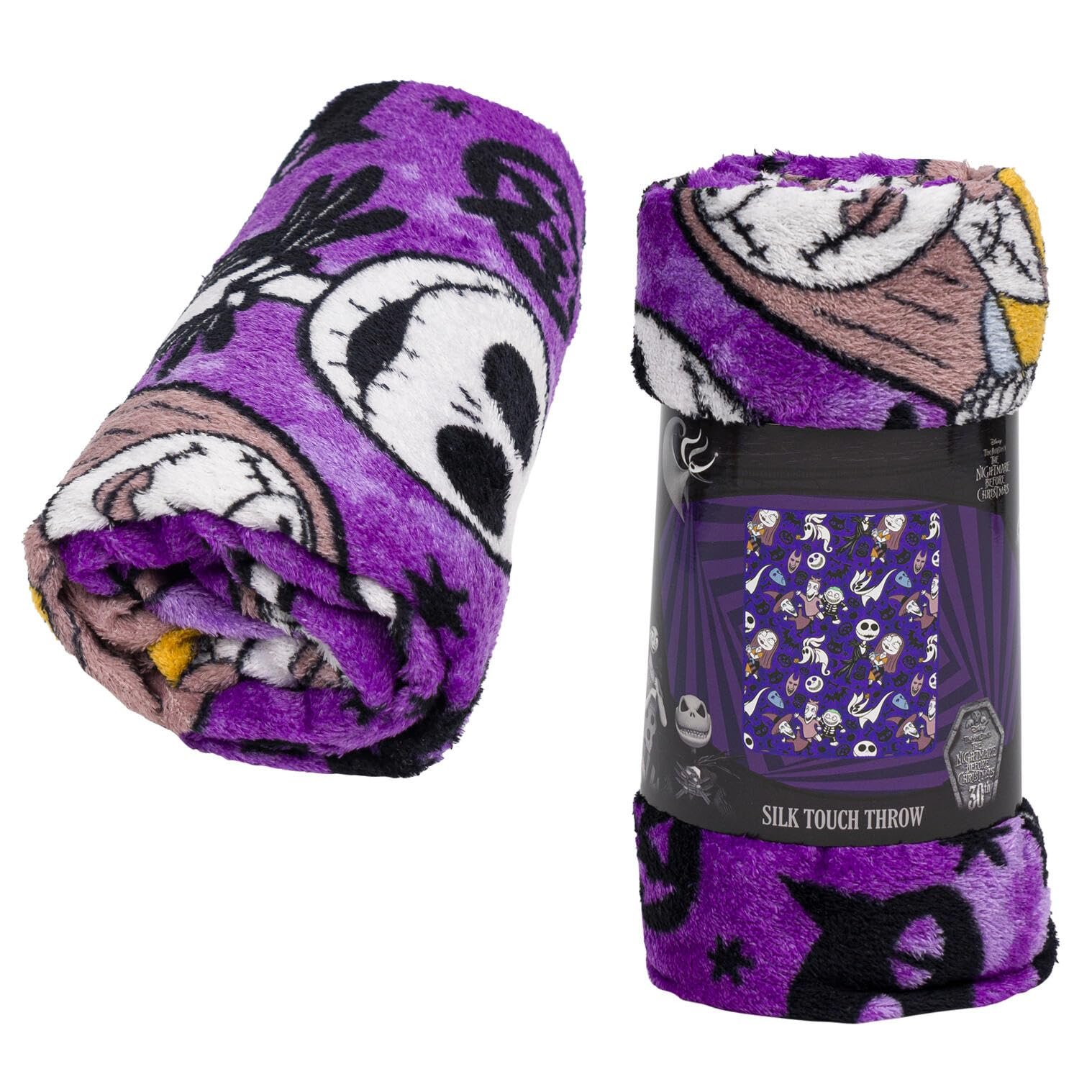 Northwest Disney Nightmare Before Christmas Silk Throw Blanket 40"" x 50"", Single, Purple, 91979