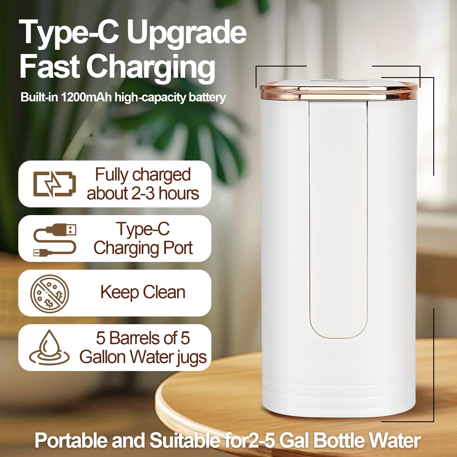 Ytqyphu Water Dispenser for 5 Gallon Bottle,Foldable Portable Water Bottle Pump，USB Charging Electric Drinking Water Pump，for Camping Essentials, Water Table Pump，Kitchen, Office, Picnic