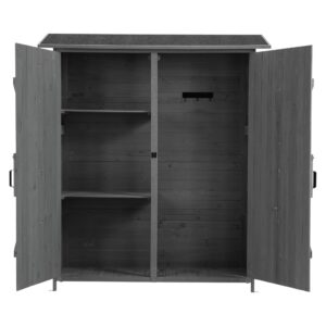 SumKea 56" Outdoor Wood Storage Cabinet, Fir Storage Shed, Outdoor Storage Shed with Metal Latch, Removable Shelves and Asphalt Roof, Suitable for Backyard, Lawn, Garden, Grey