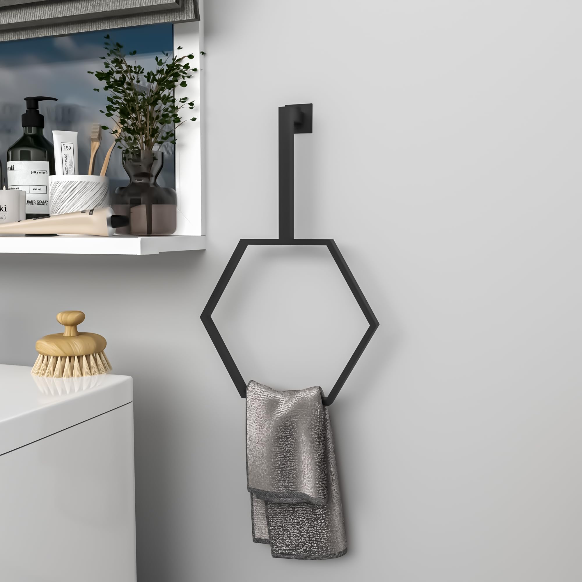 Unique Hexagonal Towel Rack Wall Mounted for Bathroom, Metal Hexagonal Towel Holder, Modern Hand Towel Ring, Elegant Bathroom Decor, Space-Saving Towel Hanger, Kitchen Towel Rack