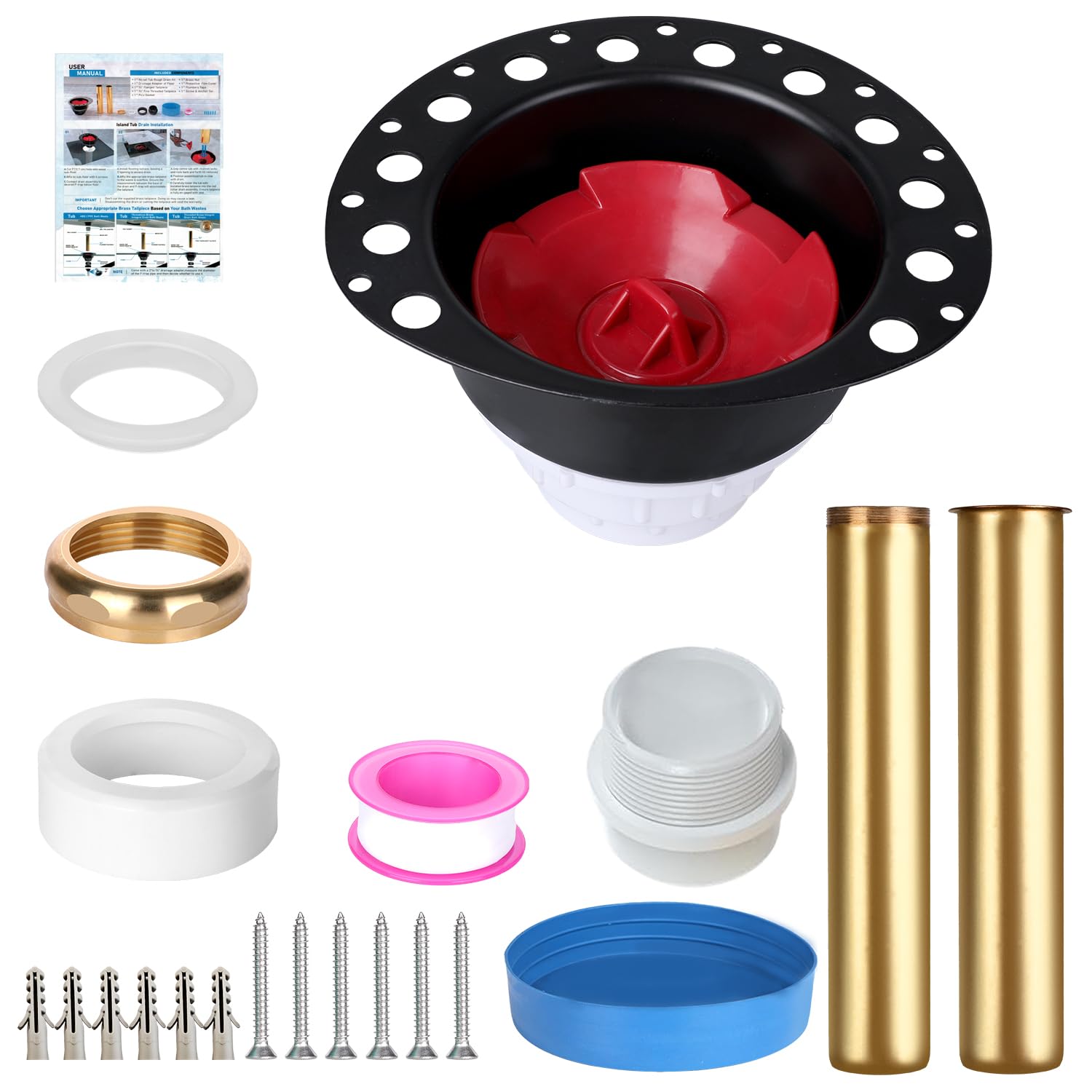 Freestanding Tub Drain Rough-in kit,Bathtub Drain Kit with Brass Tailpiece and PVC Adapter,Compatible with Freestanding Bathtub, Floor Mounted Bathtub and Copper Bathtub (PVC, White)