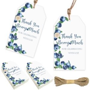 fangleland 50pcs blueberry thank you tags party decorations, thank you berry much fruits themed gift tags for birthday baby shower and bridal shower party.