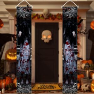 avezano halloween door decorations scary ghost halloween porch signs for outside decor haunted house hanging banner halloween party supplies