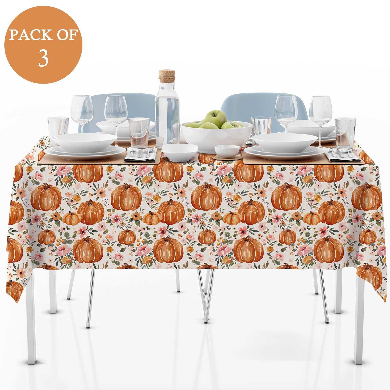 3 Pack Pumpkin Tablecloths Baby Shower Table Cover, Fall Thanksgiving Autumn Harvest Pumkpin Baby Shower Decorations, 108" x 54" Floral Little Pumpkin Birthday Party Supplies for Boys Girls