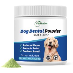 dog teeth cleaning powder, dog dental powder, dog plaque and tartar remover dog breath freshener, for mouth, teeth and gum health, reduce 90% dental problems, beef flavor (100g)