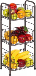 generic vcjta 3 tier kitchen storage basket shelves metal stand heavy duty organizer - spacious storage solution for your home, brown, e315279457474