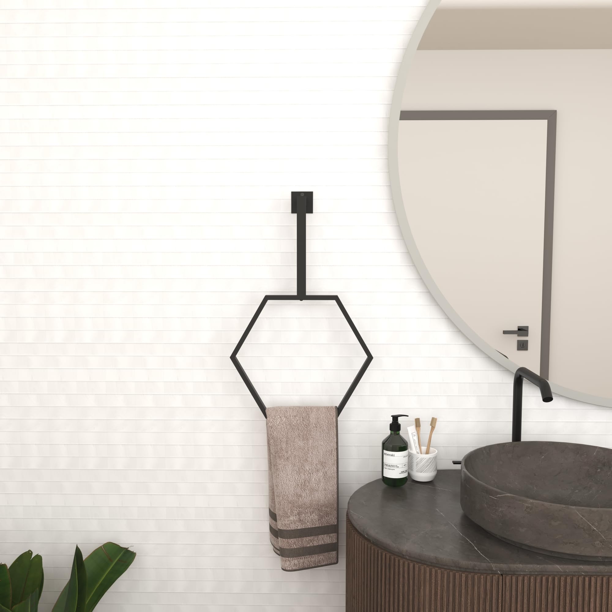 Unique Hexagonal Towel Rack Wall Mounted for Bathroom, Metal Hexagonal Towel Holder, Modern Hand Towel Ring, Elegant Bathroom Decor, Space-Saving Towel Hanger, Kitchen Towel Rack