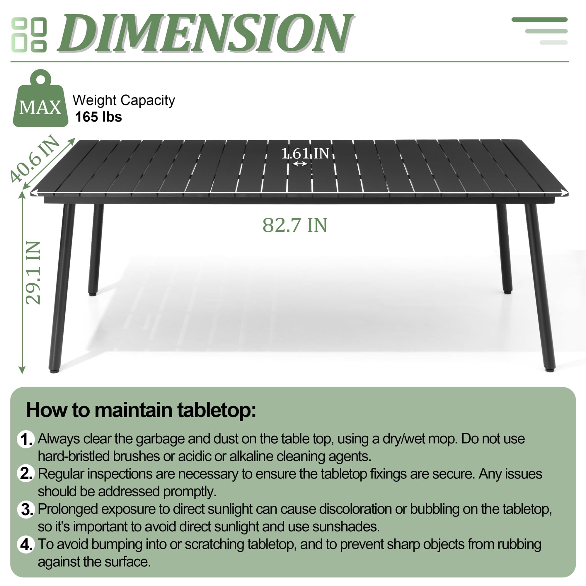 VredHom Outdoor Dining Table, 82.7 inch Patio Dining Table with Wooden-Like Top and Aluminum Frame, Rectangular Table with Umbrella Hole Outdoor Furniture, Black