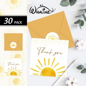 Whaline 30 Pack Mini Baby Shower Thank You Cards with Envelopes Stickers Boho Sun Greeting Cards Sunshine Blank Note Cards for Baby Shower Birthday Wedding Party Supplies, 3.5 x 3.5 Inch