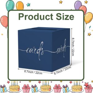 Navy Blue Card Box with Silver Foil Design Wedding Card Box Gift Cards Receiving Box for Party Graduation Bridal or Baby Showers, Raffle Ticket Box Money Box for Birthday Retirements Anniversaries