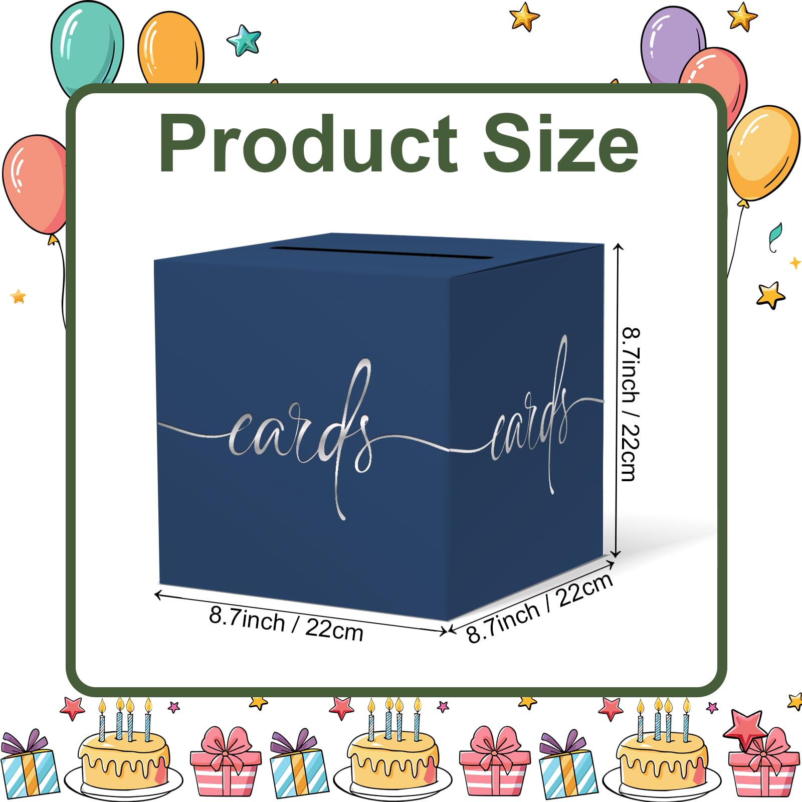 Navy Blue Card Box with Silver Foil Design Wedding Card Box Gift Cards Receiving Box for Party Graduation Bridal or Baby Showers, Raffle Ticket Box Money Box for Birthday Retirements Anniversaries