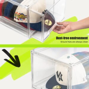 SCAVATA 2 Pack Hat Organizers, Stackable Clear Baseball Caps Holder Box Containers With Drawers for Hats Snapback Cap Storage, Hat Rack Display Case -Clear