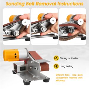 Mornajina Mini Belt Sander for Knife Making, 15 Degree Electric Power Bench Belt Sanders, 7 Adjustable Speed Knife Sharpener Knife Polishing Kit for DIY Metal Woodworking Knife Making