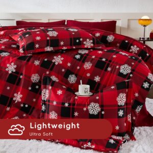 Christmas Comforter Set Queen Size 7 Piece Red plaid Snowflake Bedding Set Bed in a Bag Revesible Lightweight Microfiber Winter Down Alternative Bed Set with Pillowcases & Shams,Sheets for Girls Boys