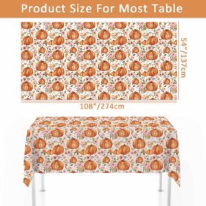 3 Pack Pumpkin Tablecloths Baby Shower Table Cover, Fall Thanksgiving Autumn Harvest Pumkpin Baby Shower Decorations, 108" x 54" Floral Little Pumpkin Birthday Party Supplies for Boys Girls