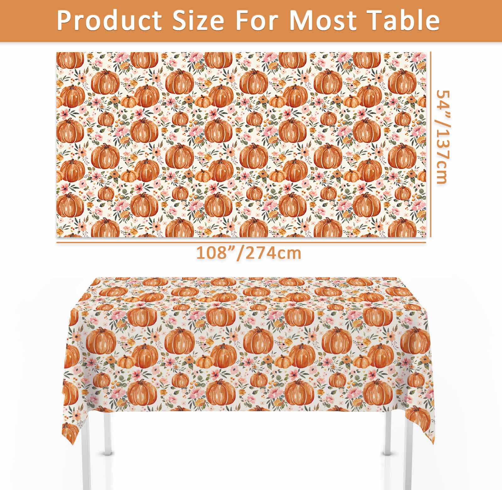 3 Pack Pumpkin Tablecloths Baby Shower Table Cover, Fall Thanksgiving Autumn Harvest Pumkpin Baby Shower Decorations, 108" x 54" Floral Little Pumpkin Birthday Party Supplies for Boys Girls