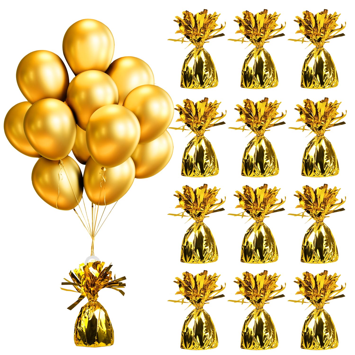 BOROSO 12PCS Balloon Weight Metallic Heavy Solid Balloon Pendant Pack Holder For Table Centerpieces Birthday Wedding Chrismas Party Decoration (Metallic Gold)