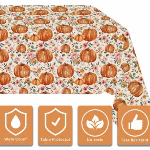 3 Pack Pumpkin Tablecloths Baby Shower Table Cover, Fall Thanksgiving Autumn Harvest Pumkpin Baby Shower Decorations, 108" x 54" Floral Little Pumpkin Birthday Party Supplies for Boys Girls