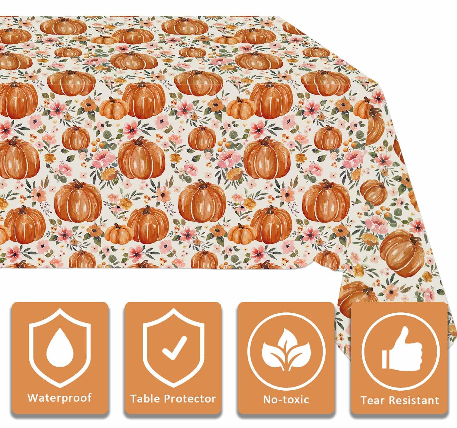 3 Pack Pumpkin Tablecloths Baby Shower Table Cover, Fall Thanksgiving Autumn Harvest Pumkpin Baby Shower Decorations, 108" x 54" Floral Little Pumpkin Birthday Party Supplies for Boys Girls