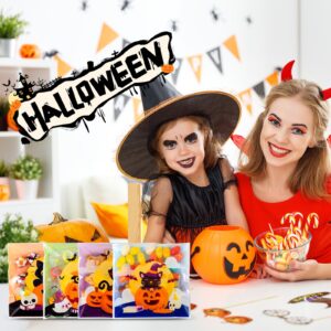 HiloPack 4"x4" Halloween Goodie Bags, 50Pcs Self Adhesive Cookie Bags Halloween Treat Bags Trick or Treat Cellophane Candy Bags for Halloween Party Favor Supplies (Party Bags)