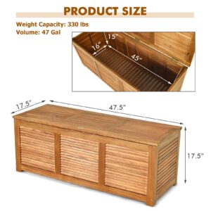 RELAX4LIFE Deck Box Acacia Wood - 47 Gallon Backyard Storage Bin Container for Patio Furniture Cushions, Pillows, Garden Tools, Pool Accessories, Wooden Porch Bench, Indoor Outdoor Storage Box