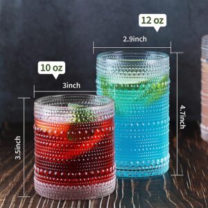 Lumkit Vintage Hobnail Driinking Glasses Set, Glassware Drinking Set of 8, 12 oz Highball Glasses & 10 oz Cocktail Glasses, Tumbler Glasses for Cocktails, Whiskey, Juice, Milk