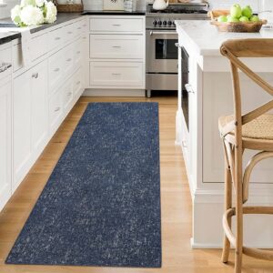 luxloom washable runner rug 2x6 entryway rug modern non slip kitchen rugs bathroom rugs solid navy blue rugs for bedroom throw rugs chenille stain resistant carpet for laundry hallway 2'x6' navy blue