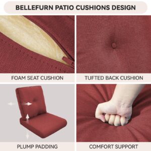 Bellefurn Patio Furniture Cushions Deep Seat Cushion & Back Cushion Replacement Thickened Cushions Water Resistant Cushions for Patio Chair Sofa Couch Outdoor Cushions 22.4in, Red(2 Set)