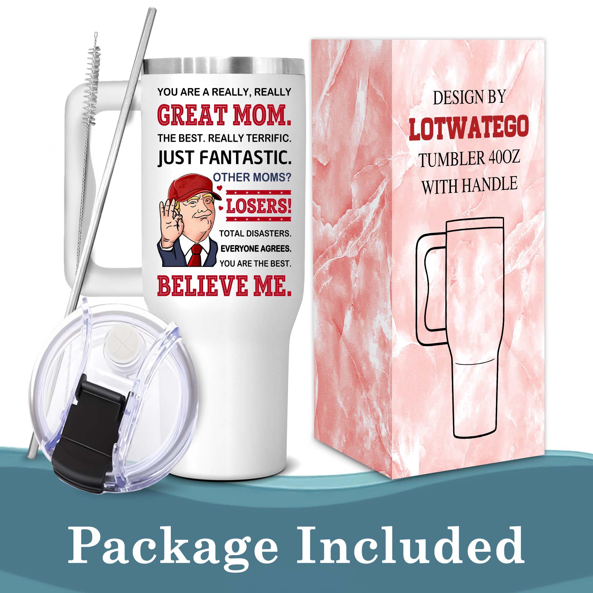 LOTWATEGO Mom Gifts - Christmas Gifts For Mom - Mothers Day Mug - Mother Mug Gifts for Mom from Daughter Son - Mom Birthday Gifts - New Mom Gifts for Women - You're A Great Mom Tumbler With Handle