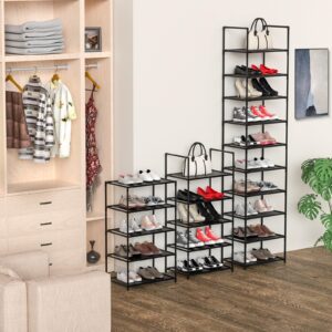 KKEETUR 10 Tier Shoe Rack, Tall Narrow Shoes Rack Storage Organizer 20-25 Pairs Boots Space Saving, Stackable Sturdy Metal Shoe Shelf for Closet, Entryway, Garage, Black