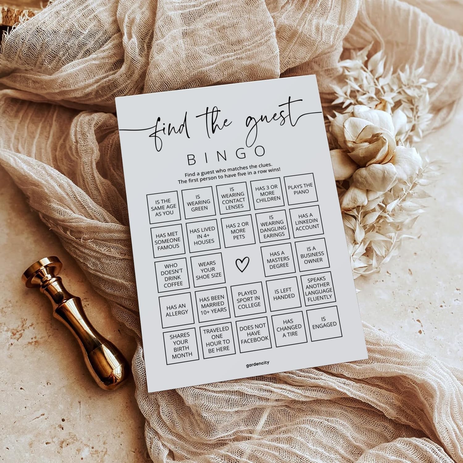 Find The Guest Bingo Game Cards, Baby Shower Bingo Game, Bridal Shower Games, Wedding Bingo, 50 Unique Cards, Minimalist