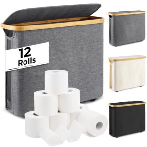 beautifable toilet paper storage, toilet paper organizer with lid toilet paper bin with footbase for bathroom, bamboo, collapsible toilet paper container holder for up to 9 mega rolls (gray)