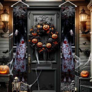 Avezano Halloween Door Decorations Scary Ghost Halloween Porch Signs for Outside Decor Haunted House Hanging Banner Halloween Party Supplies