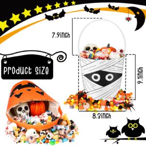 BBTO 3 Pieces Halloween Trick or Treat Bucket Candy Basket Canvas Halloween Party Tote Bags Goody Bucket for Kids Halloween Party Supplies (Halloween Cute Face)