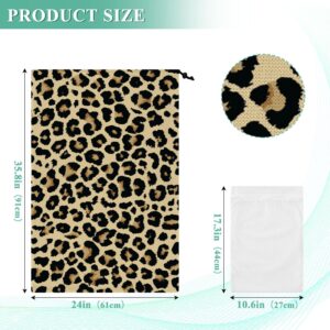 Foiosoh Extra Large Laundry Storage Bag with Mesh Laundry Bag Set Leopard Print Gold Black Fashion Laundry Hamper Sturdy Dirty Clothes Organizer for School Travel College Dorm