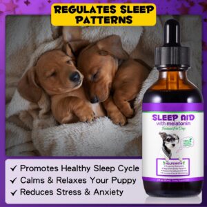 Sleep Aid for Dogs, 60ml Dog Melatonin Drops Supports Dog Sleep, Dog Anxiety Relief, Calming Dogs & Regulates Sleep Patterns - Pet Supplements for Dogs Liquid Vitamins, Bacon Flavour - 2 Fl Oz