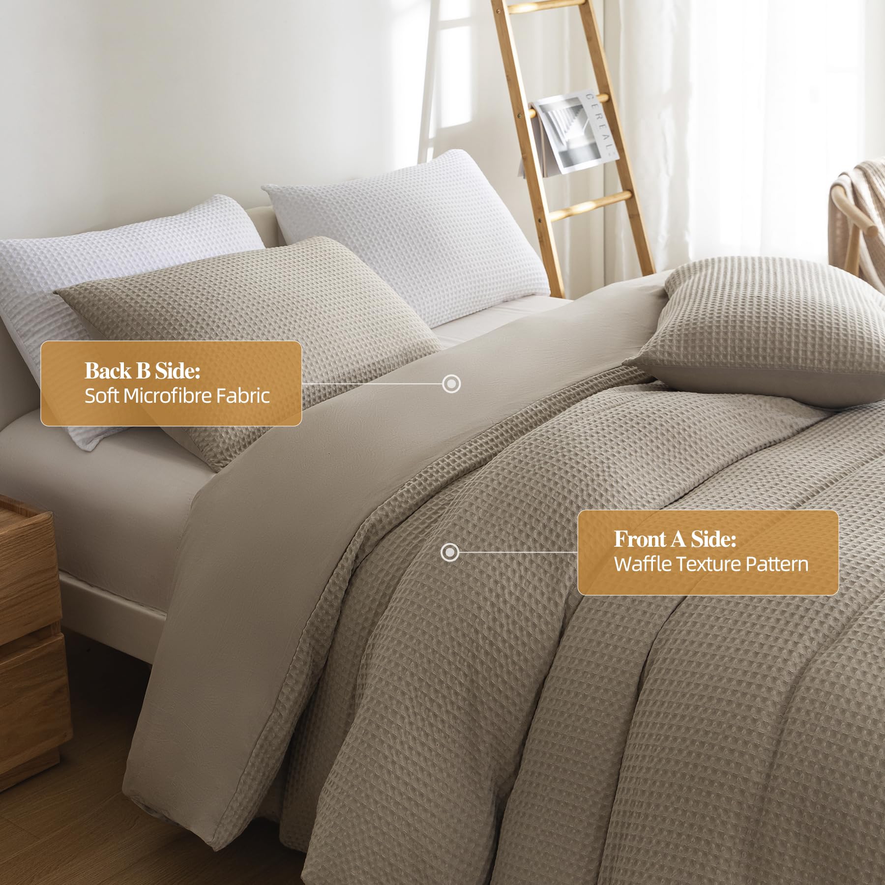 Jessrydo Waffle Duvet Cover King Size Soft Breathable Cooling Luxury 3 Pcs Waffle Bedding Set with 1 Waffle Weave Duvet Cover and 2 Pillowcases, NO Comforter Included (King, Khaki)