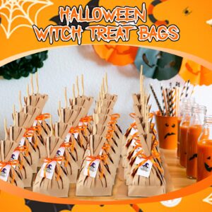 Watersay 24 Set Halloween Treats Bags Halloween DIY Witch Broom Bag with Orange Ribbon Trick or Treat Goody Gags Halloween Party Favor Bags Candy Gift Bags for Halloween Party Decorations Supplies