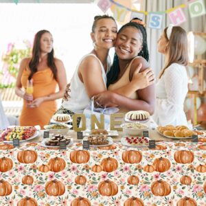 3 Pack Pumpkin Tablecloths Baby Shower Table Cover, Fall Thanksgiving Autumn Harvest Pumkpin Baby Shower Decorations, 108" x 54" Floral Little Pumpkin Birthday Party Supplies for Boys Girls