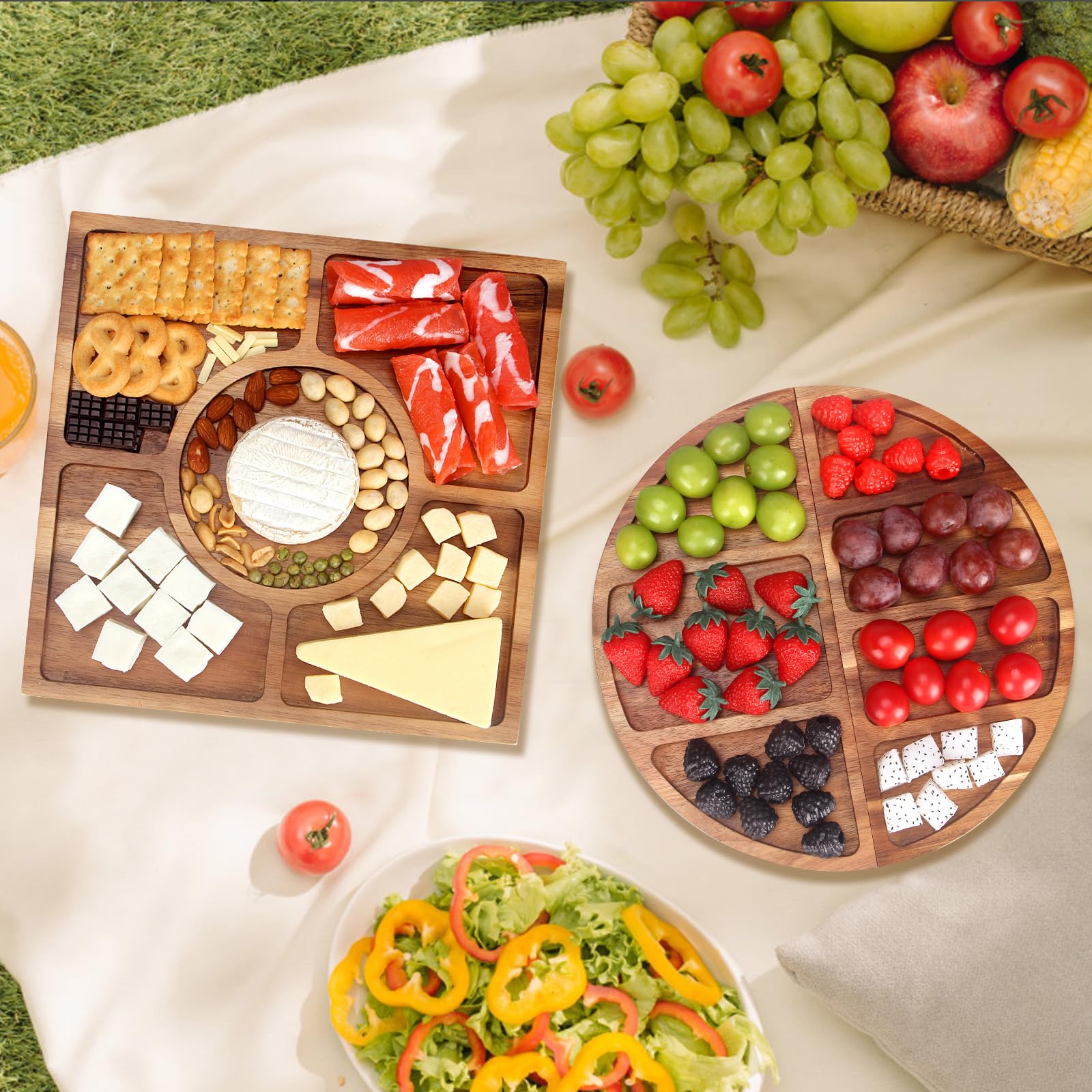 Extra Large Wood Charcuterie Boards Set Gift 24" x 12" Wooden Cheese Board Magnetic Acacia Serving Boards Big Grazing Charcuterie Tray Cheese Meat Platter for Bridal Shower Wedding Housewarming Gifts