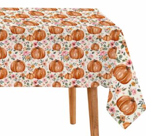 3 pack pumpkin tablecloths baby shower table cover, fall thanksgiving autumn harvest pumkpin baby shower decorations, 108" x 54" floral little pumpkin birthday party supplies for boys girls