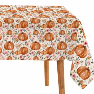 3 Pack Pumpkin Tablecloths Baby Shower Table Cover, Fall Thanksgiving Autumn Harvest Pumkpin Baby Shower Decorations, 108" x 54" Floral Little Pumpkin Birthday Party Supplies for Boys Girls