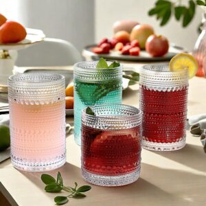 Lumkit Vintage Hobnail Driinking Glasses Set, Glassware Drinking Set of 8, 12 oz Highball Glasses & 10 oz Cocktail Glasses, Tumbler Glasses for Cocktails, Whiskey, Juice, Milk