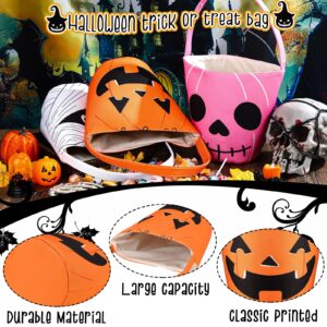 BBTO 3 Pieces Halloween Trick or Treat Bucket Candy Basket Canvas Halloween Party Tote Bags Goody Bucket for Kids Halloween Party Supplies (Halloween Cute Face)