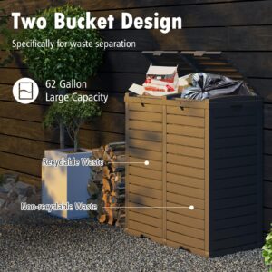 CLEEMAN Dual Outdoor Trash Can, 62 Gallon Trash Bin with Dual Lid & Drip Trays, Garbage Can with Lid Patio Backyard Deck & Kitchen