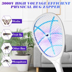 Qualirey 2 Pcs Electric Fly Swatter Racket 3000v 2 in 1 Bug Zapper Racket USB Rechargeable Base, Powerful Mosquitoes Trap Lamp Fly Killer with 3 Layer Safety Mesh for Indoor Outdoor Home Office Patio